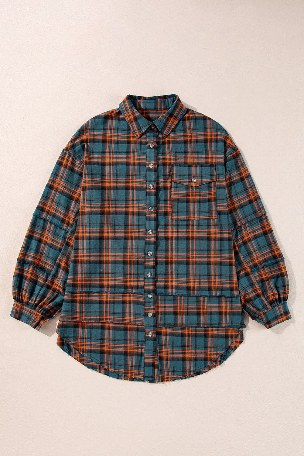 Green Plaid Long Sleeve Collar Shirt