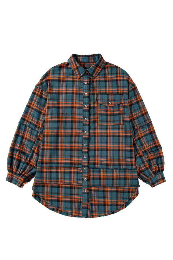 Green Plaid Long Sleeve Collar Shirt