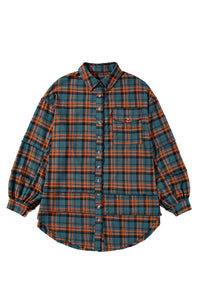 Green Plaid Long Sleeve Collar Shirt
