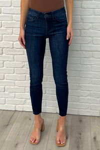 Fallon Judy Blue Mid Rise Adjustable Waist Raw Hem Skinny Jeans