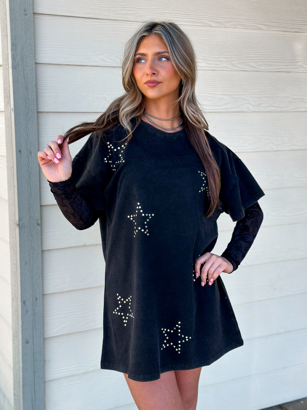 Pistol Rose Boutique Bright Star T Shirt Dress S Charcoal