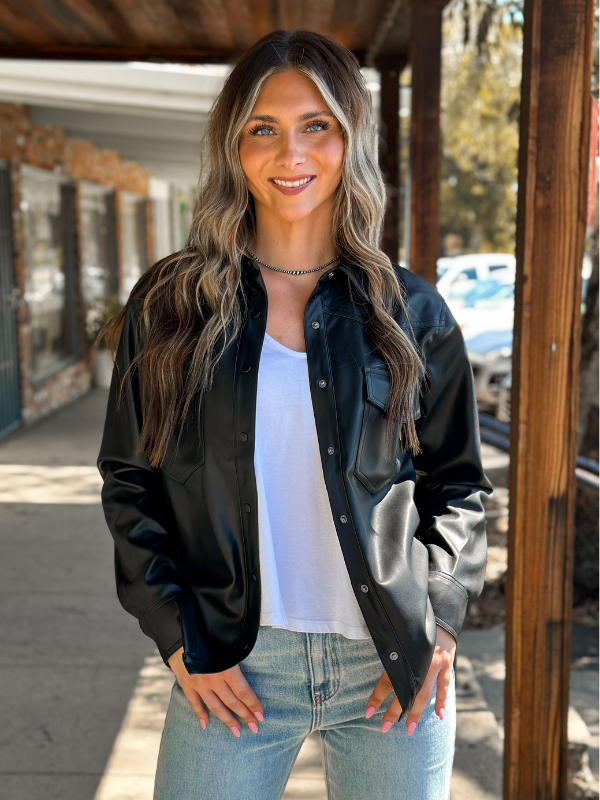 Leather shirt 2025 jacket womens