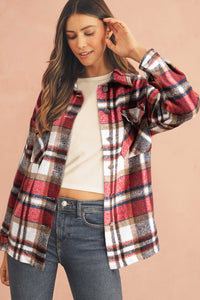 Red Plaid Button Front Pocket Shirt Shacket