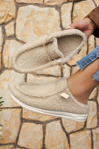 White Plush Slip On Casual Shoes