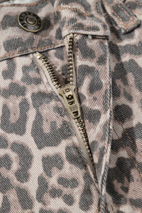 Brown Leopard High Waist Frayed Hem Jeans