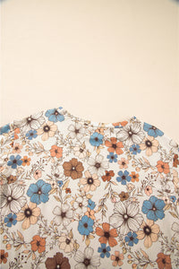Khaki Allover Floral Print Crew Neck Long Sleeve Top
