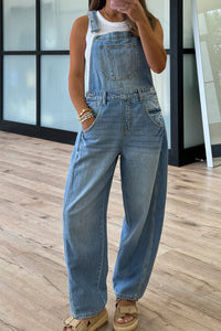 Dusk Blue Adjustable Buckle Straps Straight Leg Denim Overalls