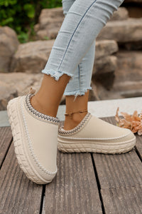 White Contrast Stitch Detail Plush Winter Clog Slippers