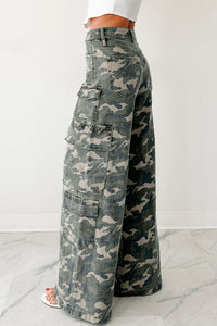 Green Camo Multi Pocket Cargo Wide Leg Jeans