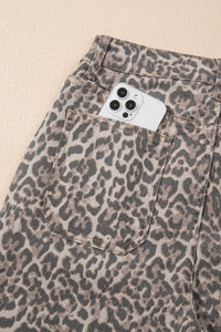 Brown Leopard High Waist Frayed Hem Jeans