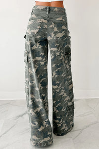 Green Camo Multi Pocket Cargo Wide Leg Jeans
