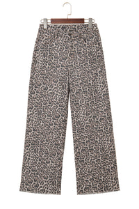 Brown Leopard High Waist Frayed Hem Jeans