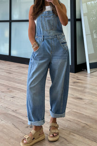 Dusk Blue Adjustable Buckle Straps Straight Leg Denim Overalls