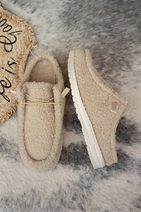 White Plush Slip On Casual Shoes