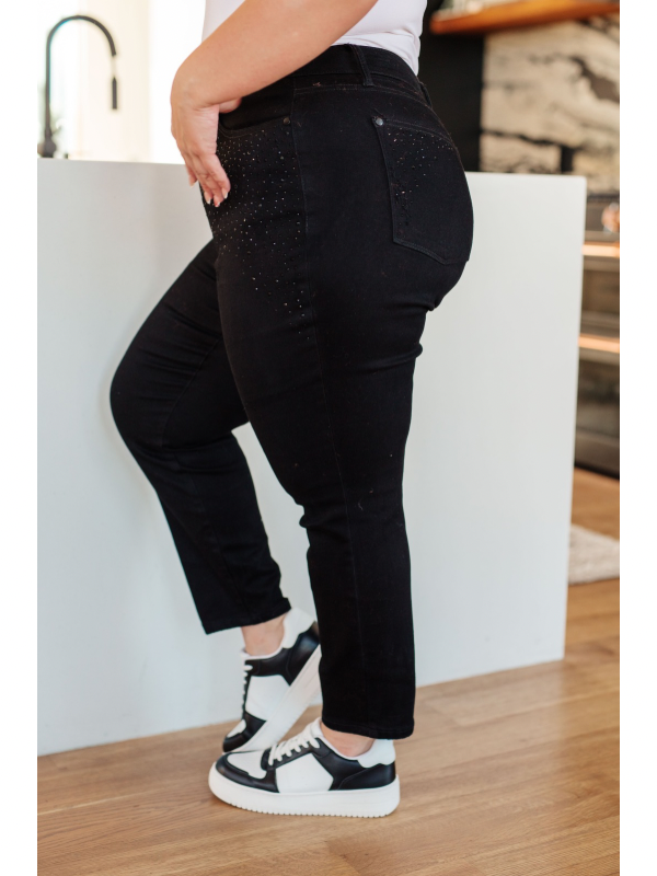 Judy Blue Reese Rhinestone Slim Fit Jeans in Black