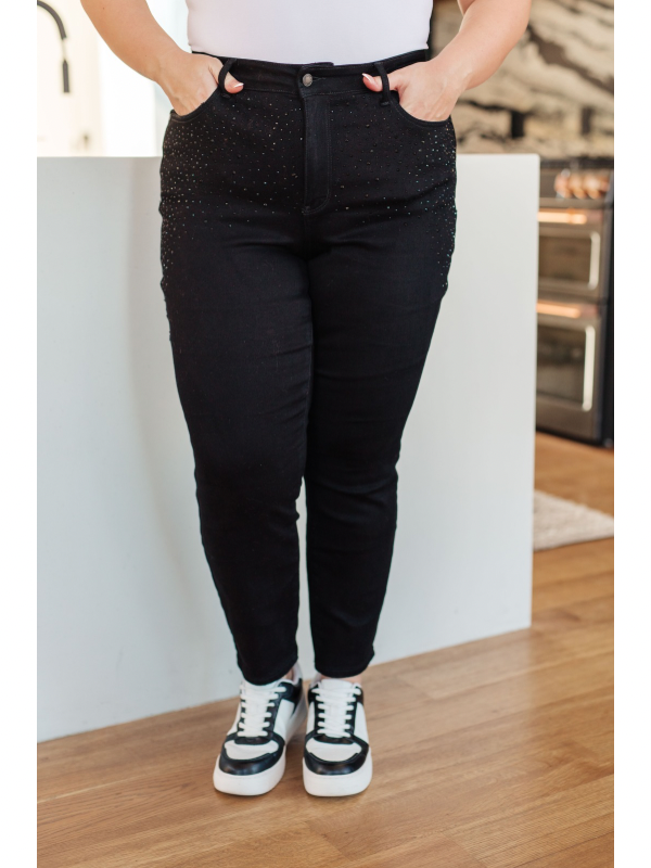 Judy Blue Reese Rhinestone Slim Fit Jeans in Black