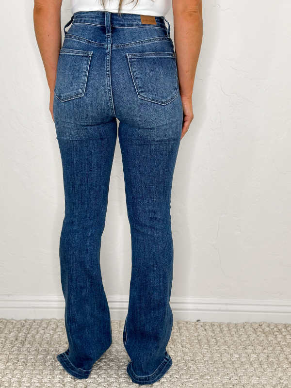 Judy Blue High Waist Control Top with Hemmed Slit Slim Bootcut Jeans