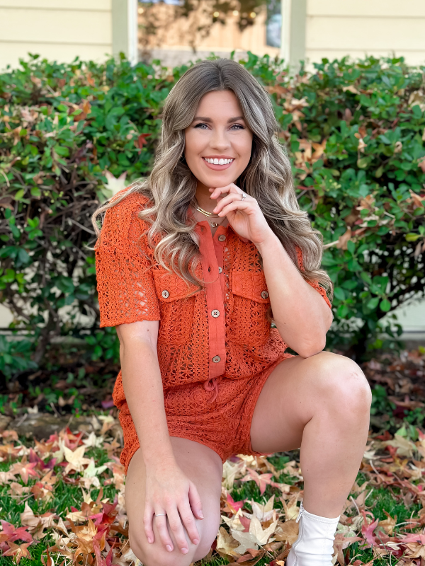 Sheer Crochet Short Sleeve Shirt & Shorts
