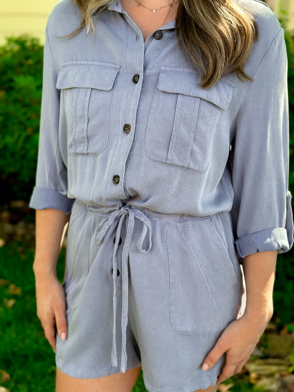 Button Up Washed Woven Romper