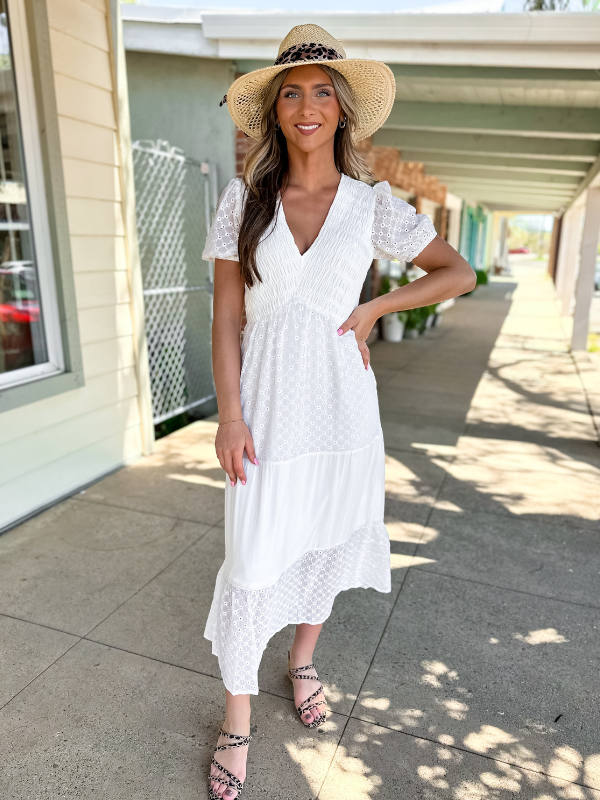 Eyelet Smocked Midi Dress