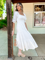White 3/4 Puff Sleeve Maxi Dress