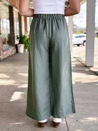 Wide-Leg Pleated Linen Pants Sage
