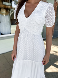 Eyelet Smocked Midi Dress