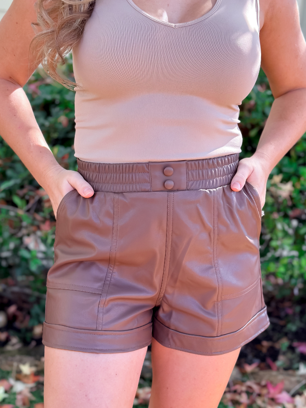 Faux Leather Casual Shorts