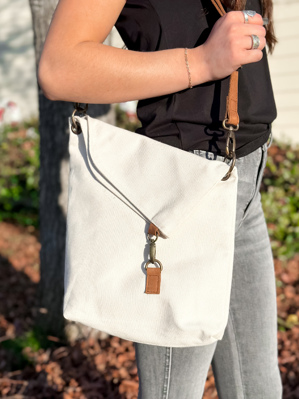 Vintage Addiction Ivory Canvas Foldover Crossbody