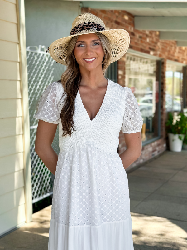 Eyelet Smocked Midi Dress