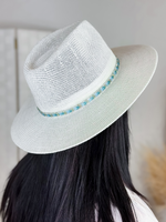 Turquoise Bead Trim Panama Hat