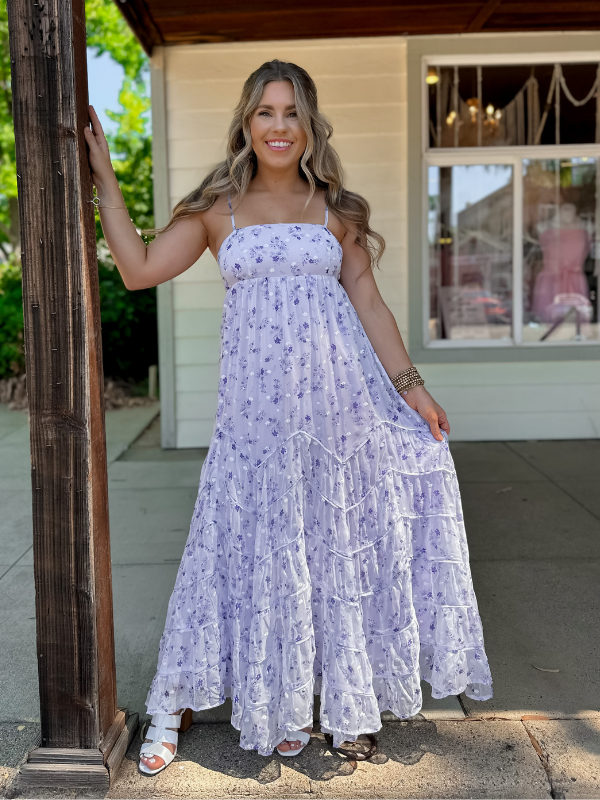 Purple Floral Babydoll Maxi Dress