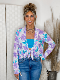 Floral Lavender Front Tie Top