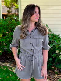 Button Up Washed Woven Romper