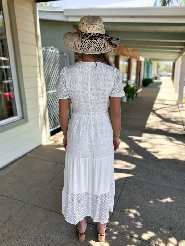 Eyelet Smocked Midi Dress