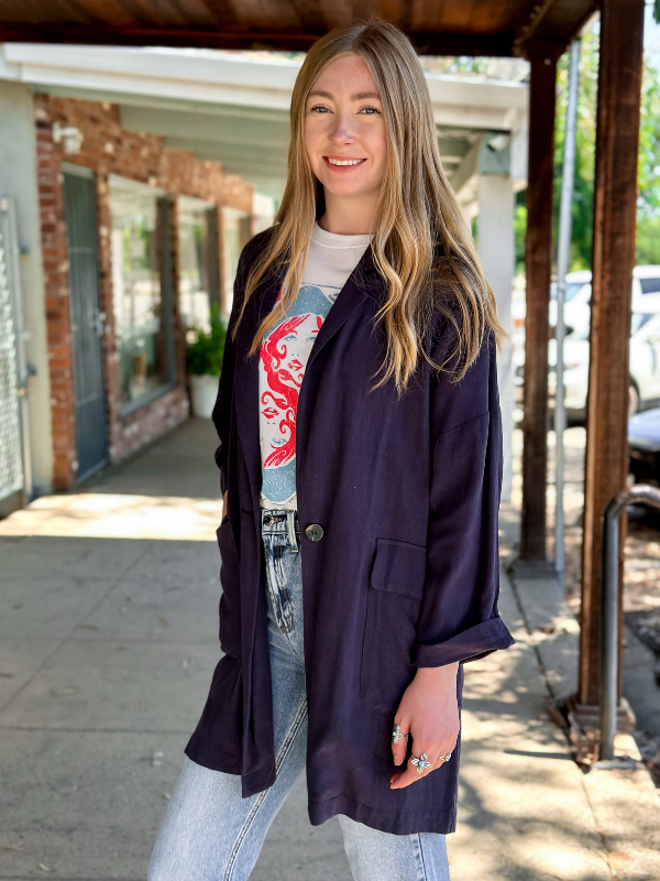 Dylan Oversized Navy Blazer