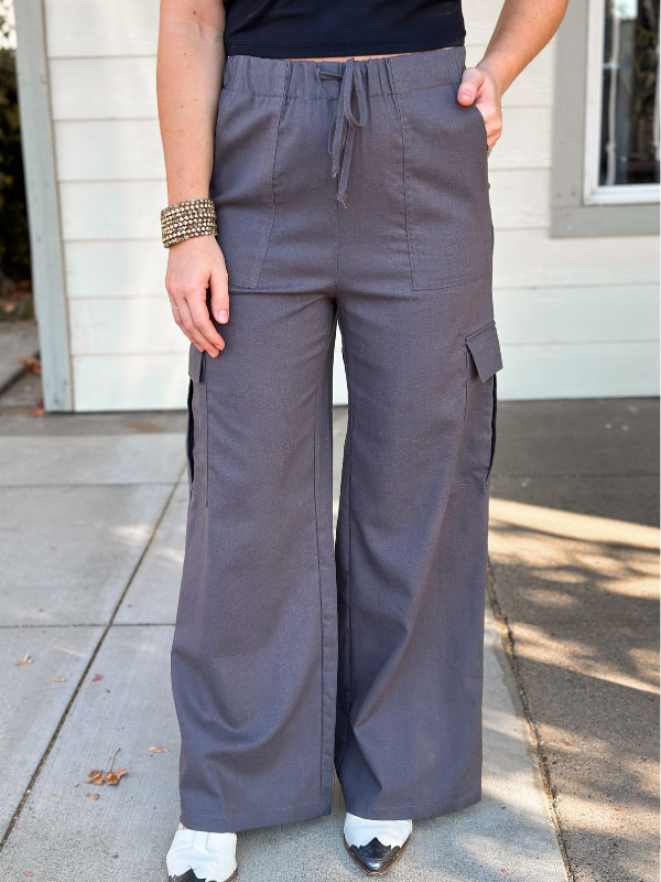 Charcoal Linen Cargo Pants