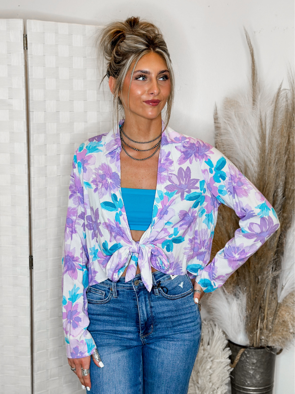 Floral Lavender Front Tie Top