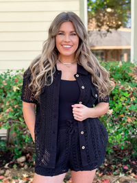 Sheer Crochet Short Sleeve Shirt & Shorts