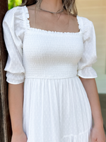 White 3/4 Puff Sleeve Maxi Dress