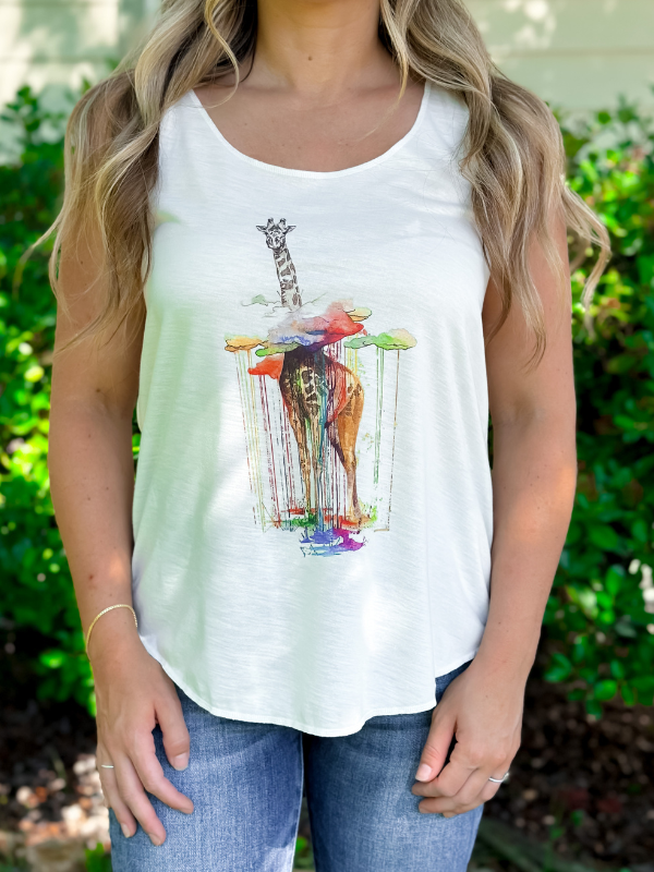Pistol Rose Giraffe Head In Clouds Tank Top