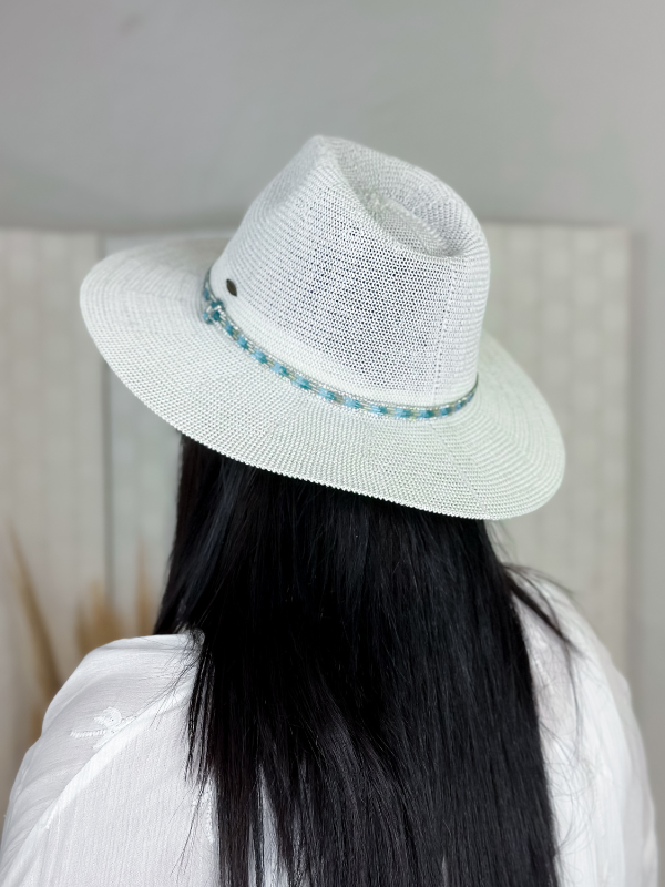 Turquoise Bead Trim Panama Hat