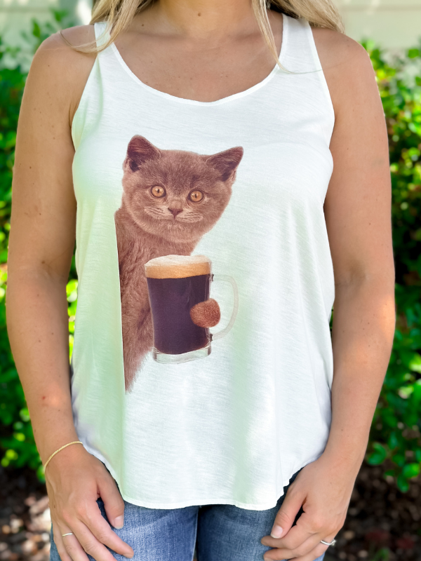 Pistol Rose Cat With Beer Glass Tank Top