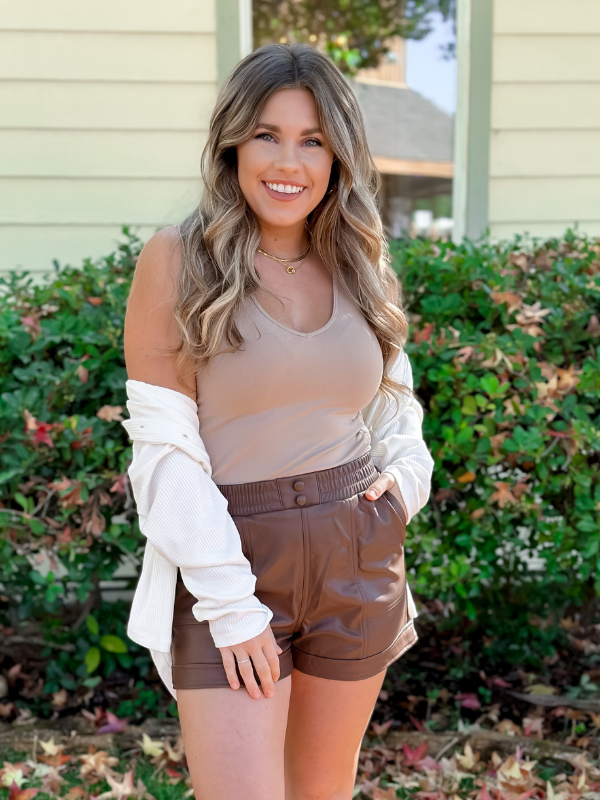 Faux Leather Casual Shorts