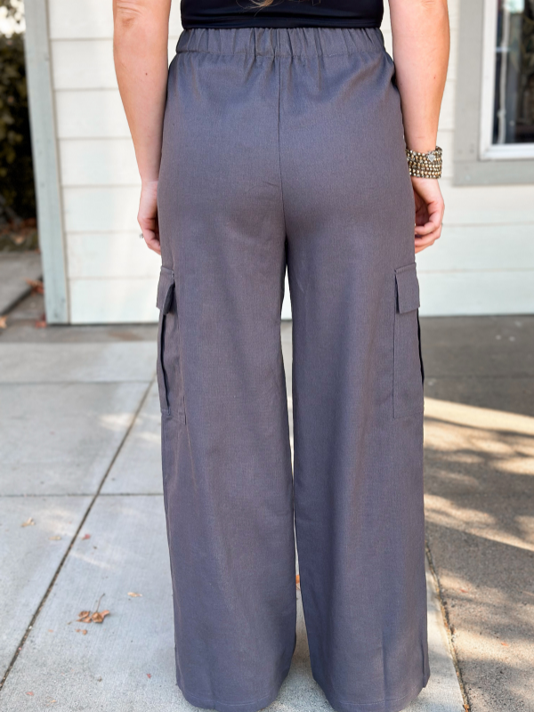 Charcoal Linen Cargo Pants