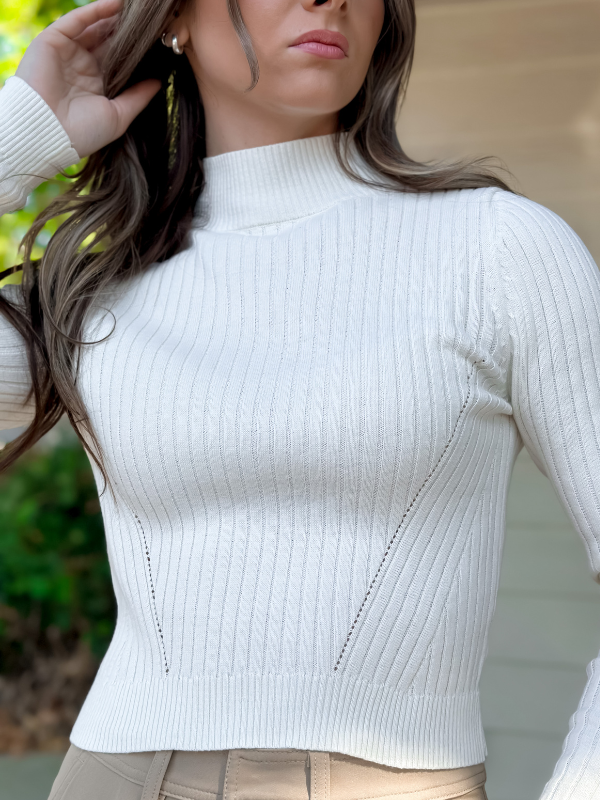Mock Neck Ribbed Crop Sweater