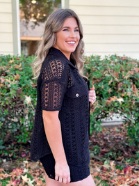 Sheer Crochet Short Sleeve Shirt & Shorts