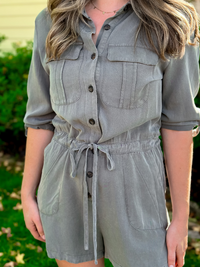 Button Up Washed Woven Romper