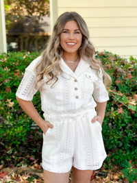 Short Sleeve Crochet Romper