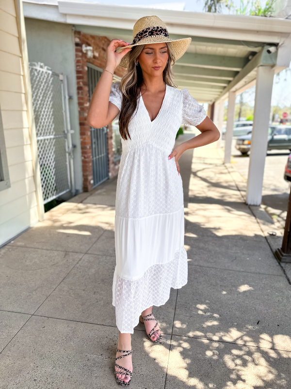 Eyelet Smocked Midi Dress